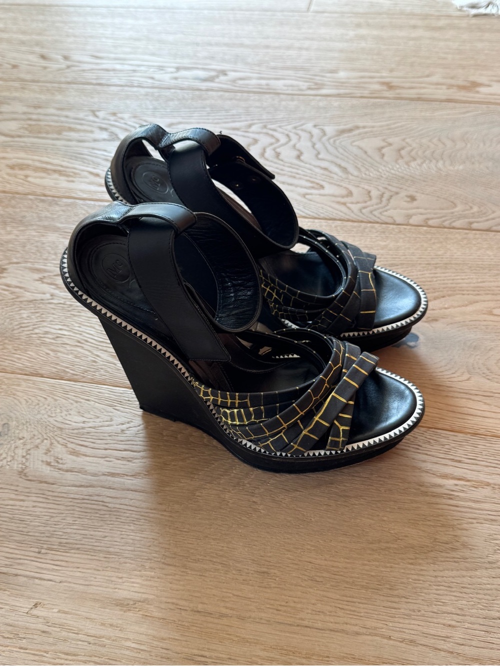 Alexander McQueen Black & Gold Wedges